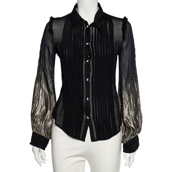 Class by Roberto Cavalli Black Lurex Crepe Button Front Shirt M - Picture 1 of 4